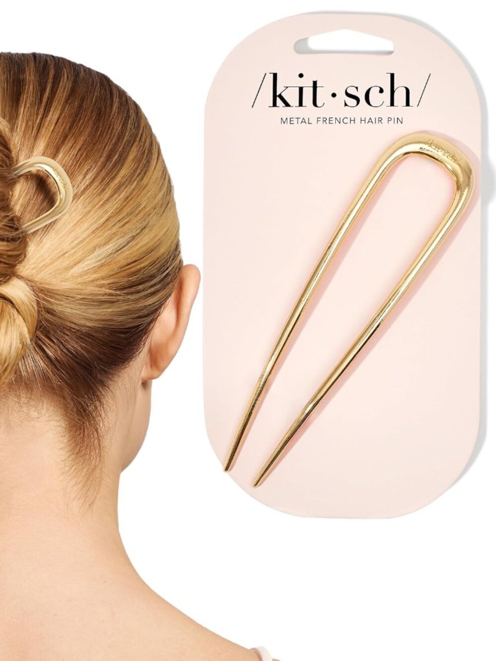 Kitsch French Hair Pins for Women | Secure Hold All Day - Gold, 1pc